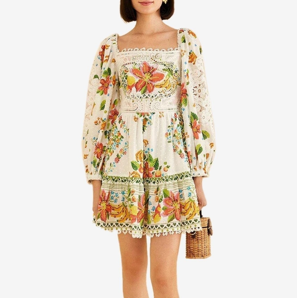 Farm Rio Off White Tropical Romance Scarf Dress Size XS